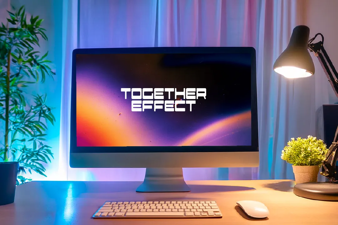 The wordmark on a desktop display